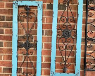 #118 Pair of Two Teal Wood Painted w/Metal Center Wall Art - 12x36 Each Panel $30.00