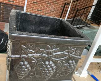 #129 Heavy Terra Cotta Black Painted Square Planter w/Grapes on Sides - 13x10 $30.00