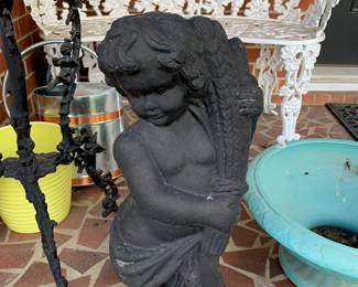 #80 Concrete Statue of Cupid w/wheat - Black - 23" Tall $40.00