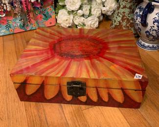 #230 Painted Sunflower Box w/hinge Handle - 16x12x5 $20.00