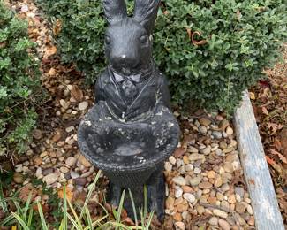 #101 Concrete Rabbit holding a pot - Black Painted - 29" tall $60.00