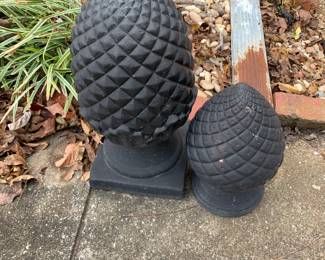 #103 Painted Ceramic Pineapples - 15" and 10" Tall - sold as a pair $30.00