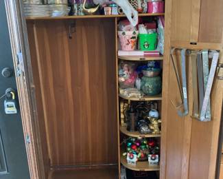 #2 Antique Wood Armoire w/2 doors w/hanging rack and 5 shelves - 36x19x67 $125.00