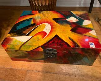 #231 Painted Abstract Box w/hinge fastener - 16x12x5 $20.00