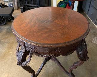 #228 Misc - LR Carved Wood Base w/ round wood top End Table - 30x28 not at house at this house $150.00
will make arrangements to pick up.