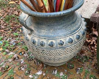 #159 Painted Terracotta Green Pot - 15" Tall $30.00