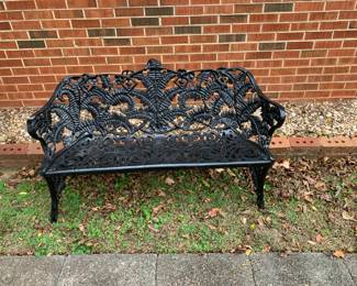 #131 Cast Iron Bench Black Painted - 48" Wide w/fern design on Back $200.00