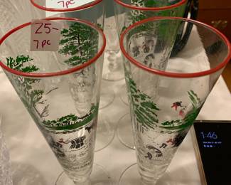 #239 Libby "Farm Scene" Pilsner Glasses - set of 7 $25.00