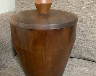 #207 Wood w/plastic liner mid-century ice bucket - 1'Tall $35.00