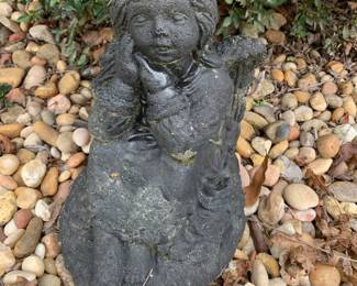 #153 Concrete Black Painted Angel sitting - 11" Tall $25.00