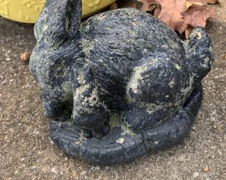 #96 Concrete Black Painted Rabbit Momma and Baby - 7" Tall $20.00