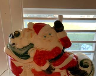#39 Vintage 1970 Empire Blow mold Santa and Sleigh (some paint chipping) - 10" tall $30.00