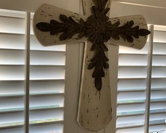 #63 White Distressed w/Metal Center Wood Cross - 2'x17 $25.00