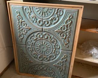 #182 Teal Painted Metal Framed Wall Hanging - 29x39 $40.00