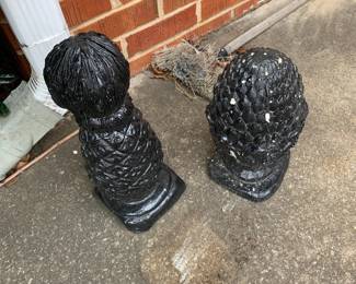 #145 Black Painted Concrete Pineapples - 14" and 11" $30.00
