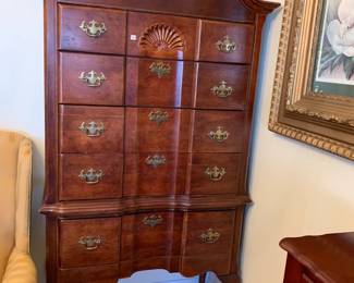 #18 Wood HI-Boy w/5 drawers 39x18x78 (as is cracks) $125.00