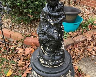 #87 Black Painted 2 pc Concrete Round Stand w/Mother/Daughter Statue - 32" Tall $100.00