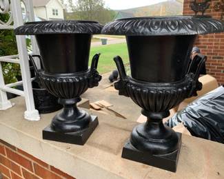 #130 Black Iron Urn - Sold as a pair - 12x15 w/lion Handles $50.00