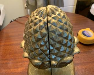 #35 Pair of Gold Ceramic Pineapple Bookends - Heavy - 8" Tall $30.00