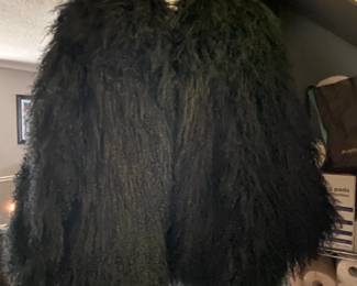 #260 Marvin Richards Black shaggy fur jacket size Large $40
