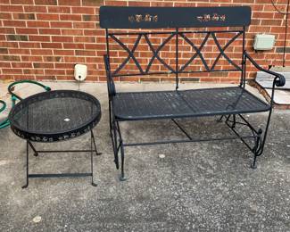 #144 Black Glider w/Side Wrought Iron Table - 42" W $100.00