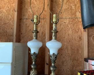 #171 Pair of Brass & Glass Lamp Stands - 30" Tall - sold as a pair $75.00