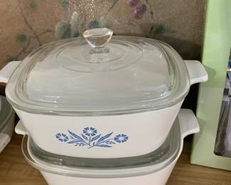 #68 Set of 2 cornflower Vegetables Dishes w/glass lids $20.00
