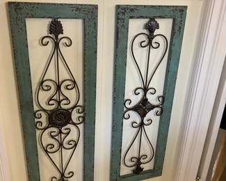 #65 Set of 2 Teal w/Metal Wall Art Pieces - 12x36 Each Piece $30.00