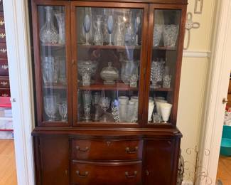#1 Mahogany China Cabinet (1 piece) , 3 drawers, 2 wood doors and 1 glass door (2 shelves inside) 46x15x83 $150.00