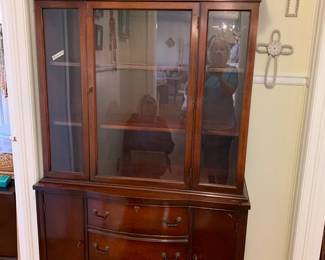 #44 Antique Mahogany 1 piece China Cabinet w/3 drawers & 2 wood Doors & 1 Glass door (w/2 wood shelves inside) - 42x17x78 $125.00