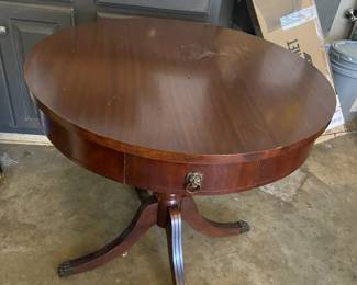 #227 Misc - LR Wood Round Pedestal Table w/ drawer - 26x28 not at house at this house $75.00