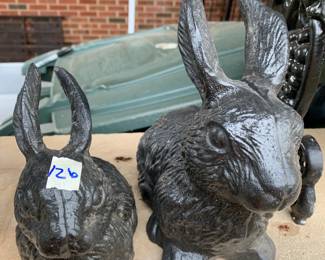 #126 Cast Iron Black Mama and Baby Bunny - 9" Tall and 7" Tall (Hollow inside) $30.00