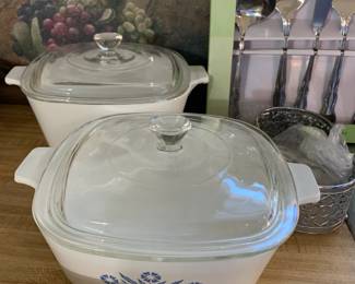 #68 Set of 2 cornflower Vegetables Dishes w/glass lids $20.00