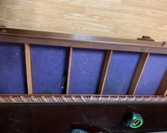 #209 Wood Antique Buffet w/7 drawers (one drawer silverware divider) w/glass protect top and 2 doors w/shelf inside - 60x20x36 (as is finish and door hinge) $75.00