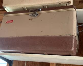 #189 Vintage Coleman Taupe Cooler w/metal Handles $20.00
