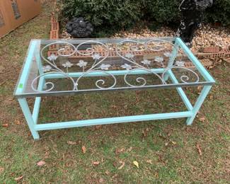 #156 Teal Painted Metal Base w/Glass Top Coffee Table - 48x24x19 $75.00
YOU MOVE HEAVY!
