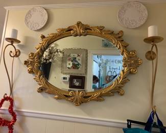 #42 Gold Painted Beveled Oval Mirror - 44x31 $75.00
#43 Gold Wall Sconces - 29" Tall - sold as a pair $25.00