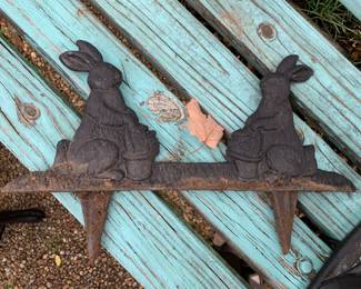 #137 Iron Black Painted Bunnies on a spike for yard - 18x10 $25.00
