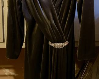 Panne velvet dress with rhinestone accent 
