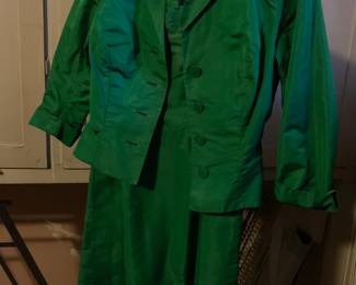 Vintage custom made green taffeta dress w jacket
