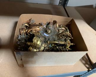 Box of vintage lamp parts