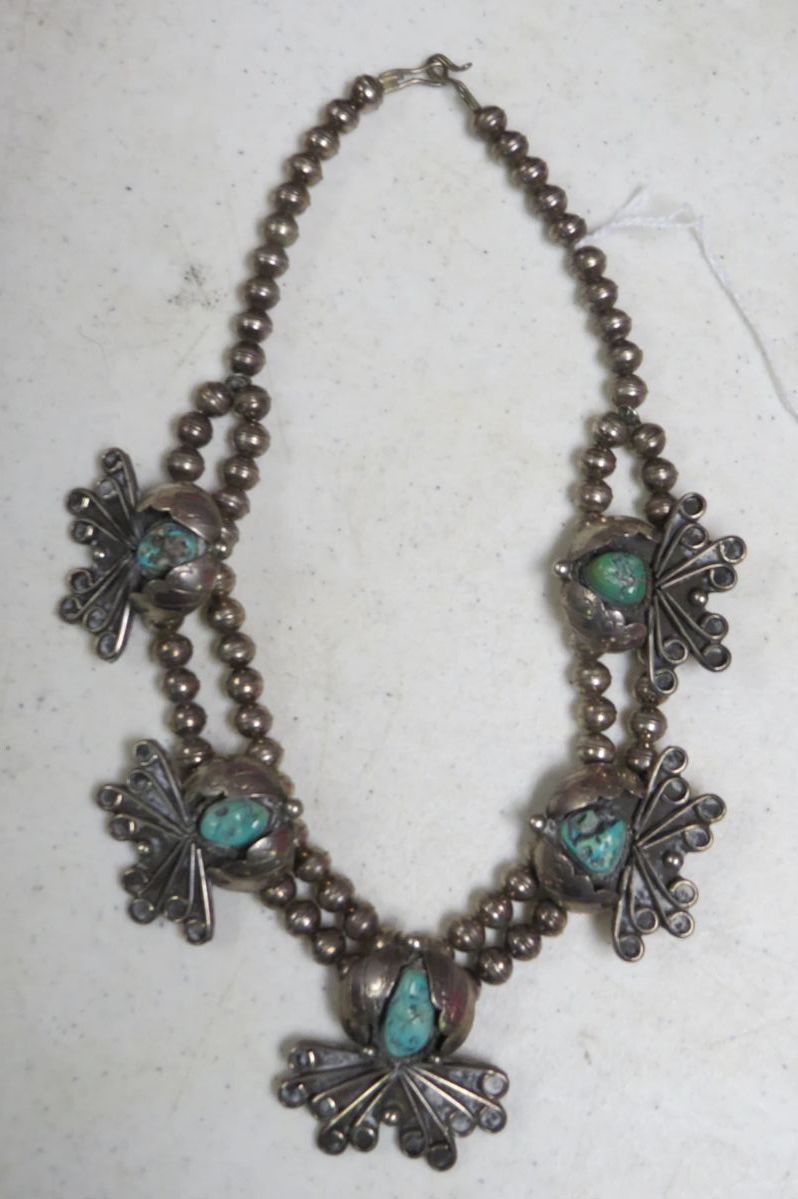 Native American Silver Squash Blossom Necklace!