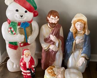 Christmas blow molds (Santa and Holy Family do NOT have light cords