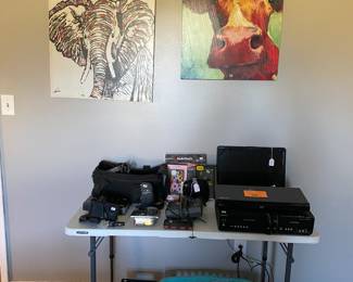 Laptop (need work), 3-D BluRay player, VHS player with dvd recorder, vintage camcorder, other various electronics 