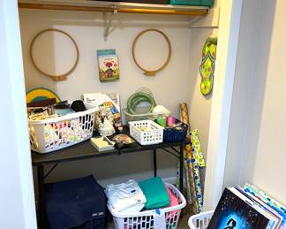 Various craft and scrapbooking supplies, canvas paintings, baskets and organizers, new solid color tee shirts for screen printing/embroidery 