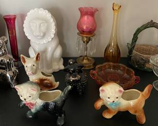 Vintage lamp, swung vase, planters and cookie jar