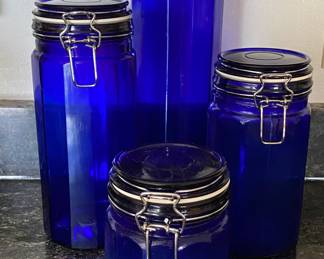 Vintage cobalt glass canister set