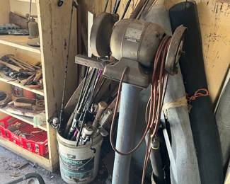 Bench grinder on a stand and more rods & reels