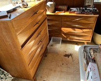 MCM solid wood bedroom set - needs TLC
