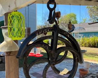 Antique iron well pulley